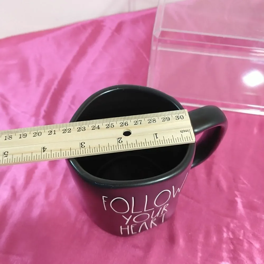 Rae Dunn Follow Your Heart Mug Matte Black Long White Writing. Condition is New
